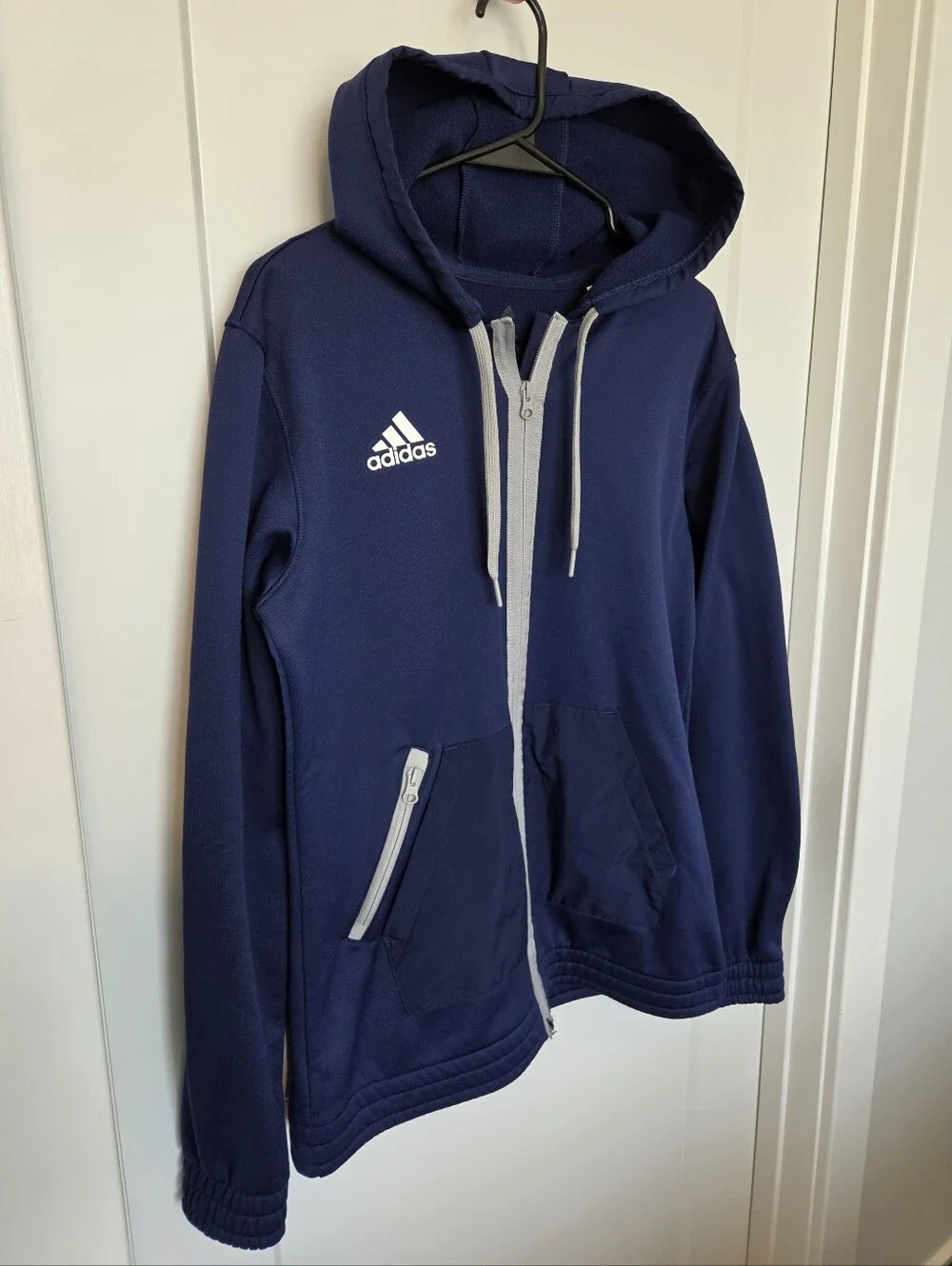 8Adidas Navy Full-Zip Hoodie with Gray Trim. Size M. #JW